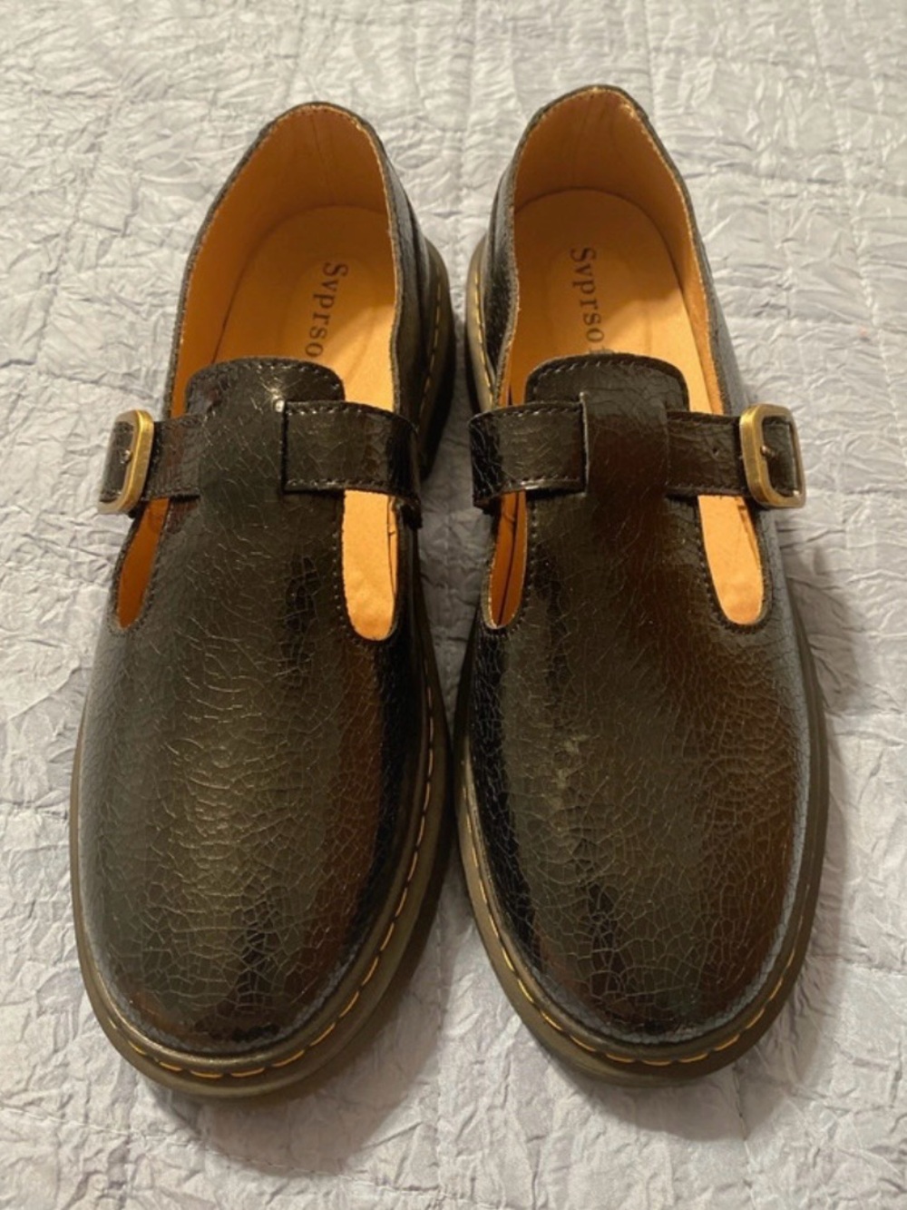 Black Leather T-Bar Loafers for Women